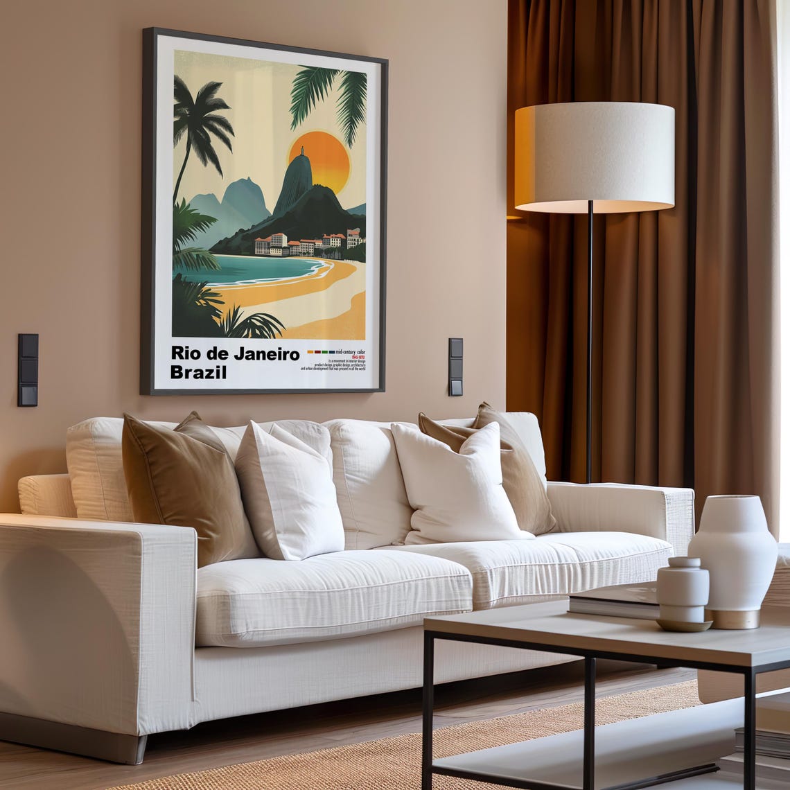 Rio de Janeiro Brazil Palm Tree Beach Cove Vintage Sunset Poster - Image 3