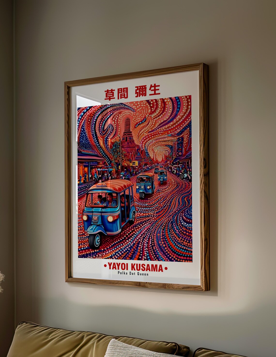 Yayoi Kusama-Inspired Blue Tuk Tuks Bangkok Temple Street Poster - Image 2