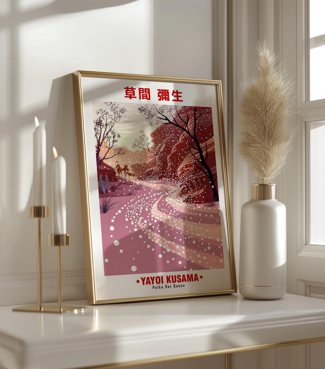 Cinematic Pink Canyon River Dotted Falls Horse Kusama Inspired Poster - Image 3