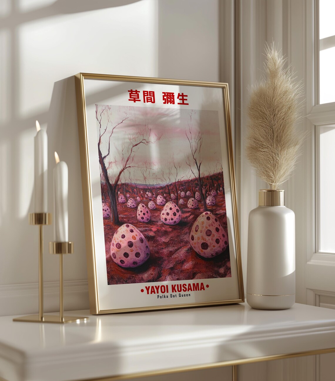 Yayoi Kusama-Inspired Pink Pumpkins Winter Forest Art Poster - Image 3