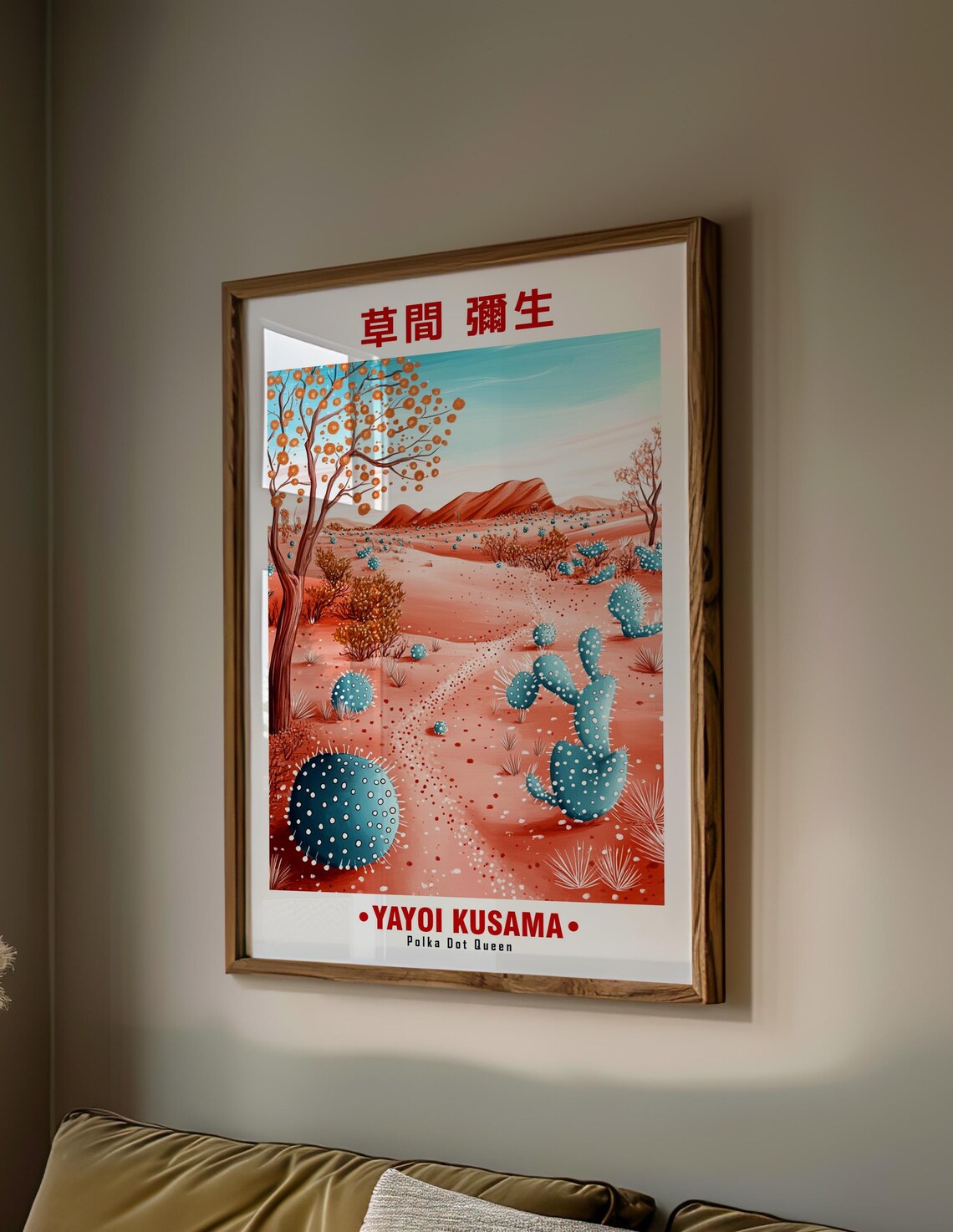 Blue Cacti Coral Desert Orange Tree Yayoi Kusama Inspired Poster - Image 2