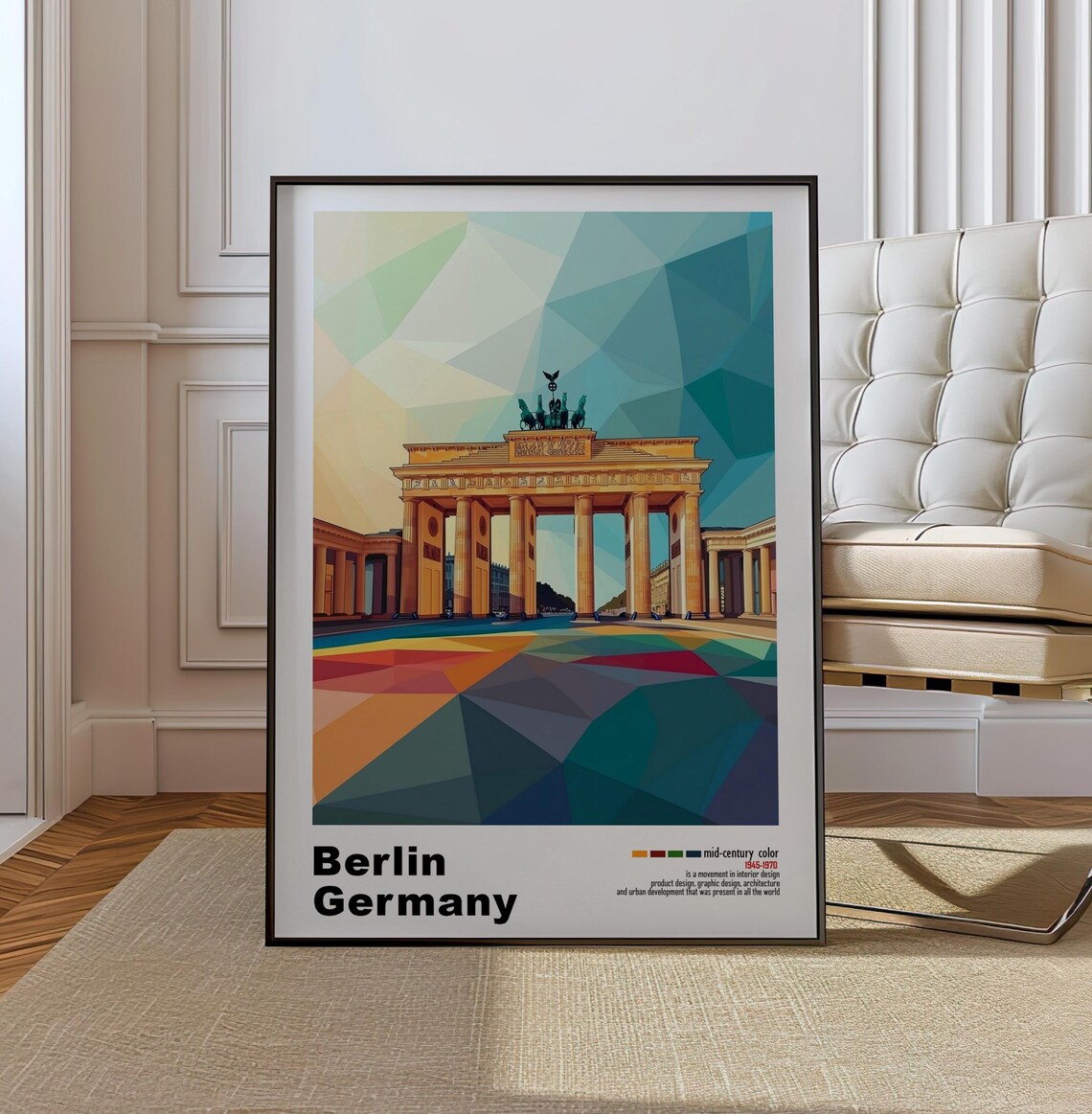Berlin Germany Brandenburg Gate Low Poly Mid Century Travel Poster