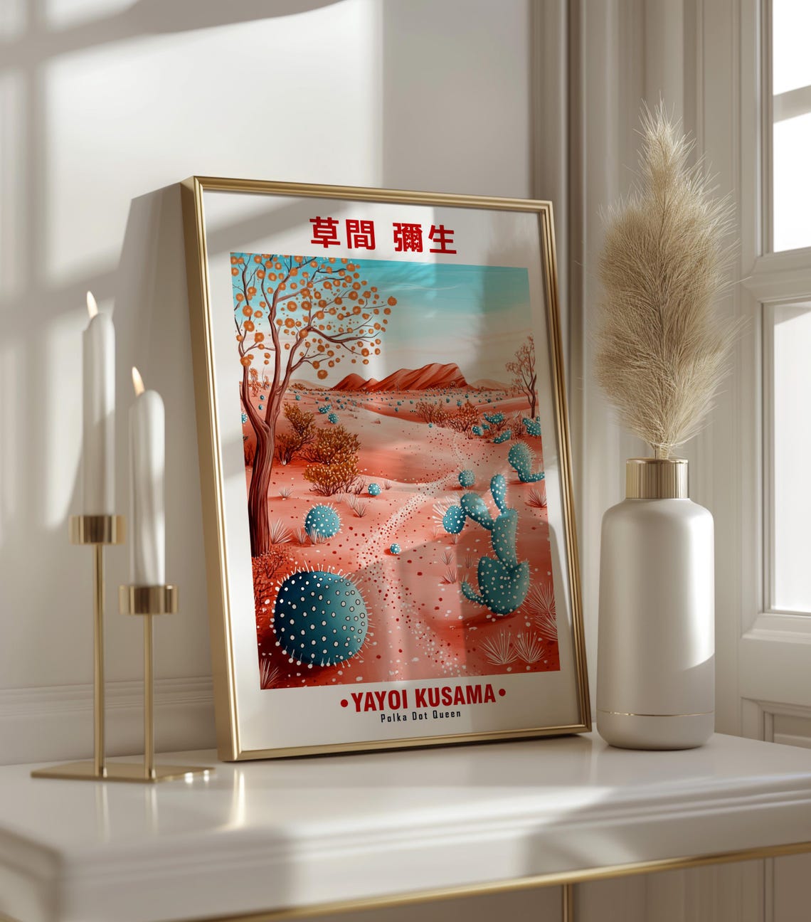 Blue Cacti Coral Desert Orange Tree Yayoi Kusama Inspired Poster - Image 3