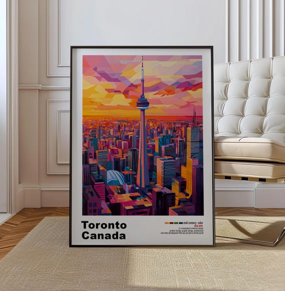 Toronto Canada Mid Century Modern Architecture Art Print Retro Minimalist City Poster With Geometric Design Bold Mid Century Poster