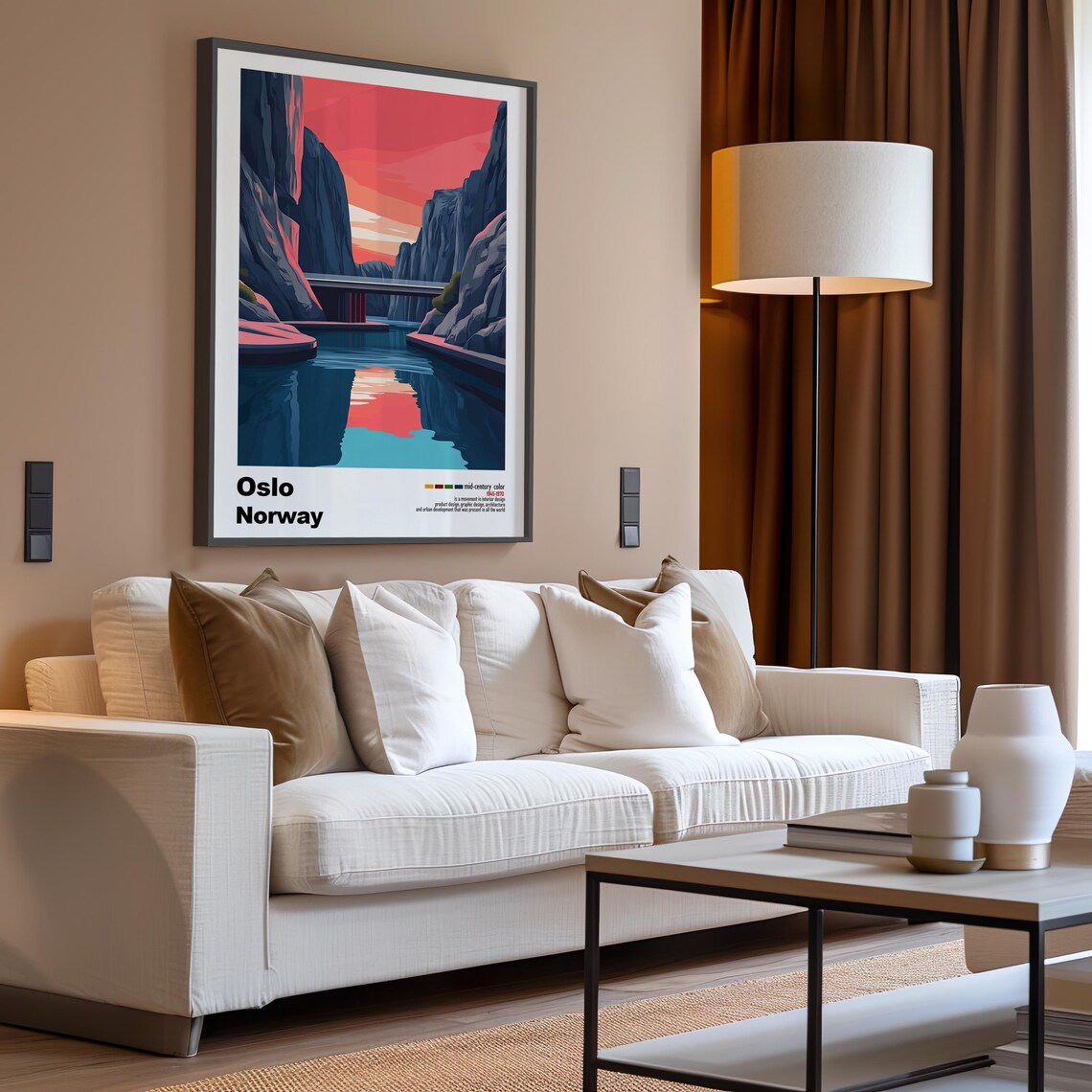 Oslo Norway Fjord Gorge Bridge Rose Sunset Water Reflection Poster - Image 3