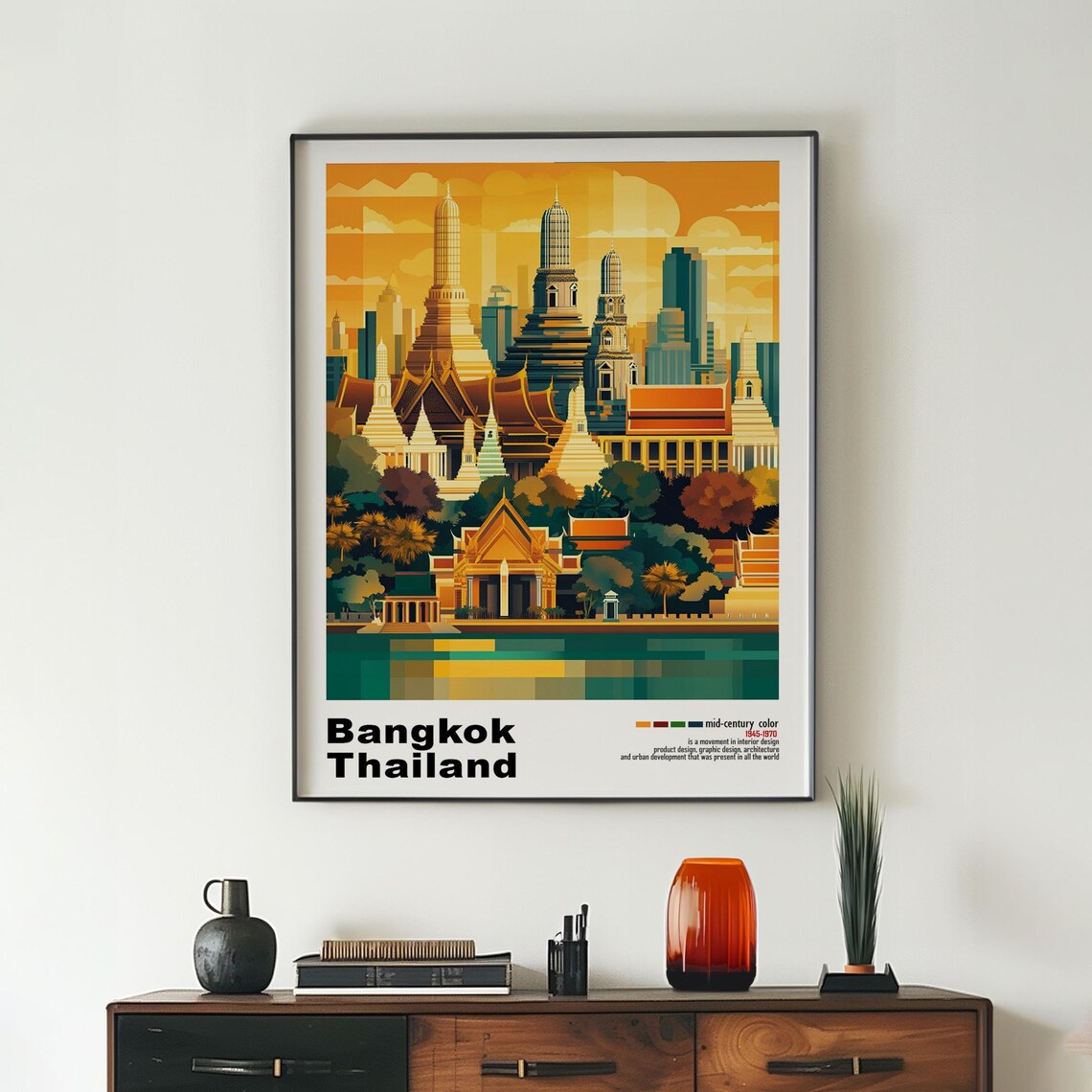 Golden Bangkok Skyline Temples and Chao Phraya River Sunset Poster - Image 2