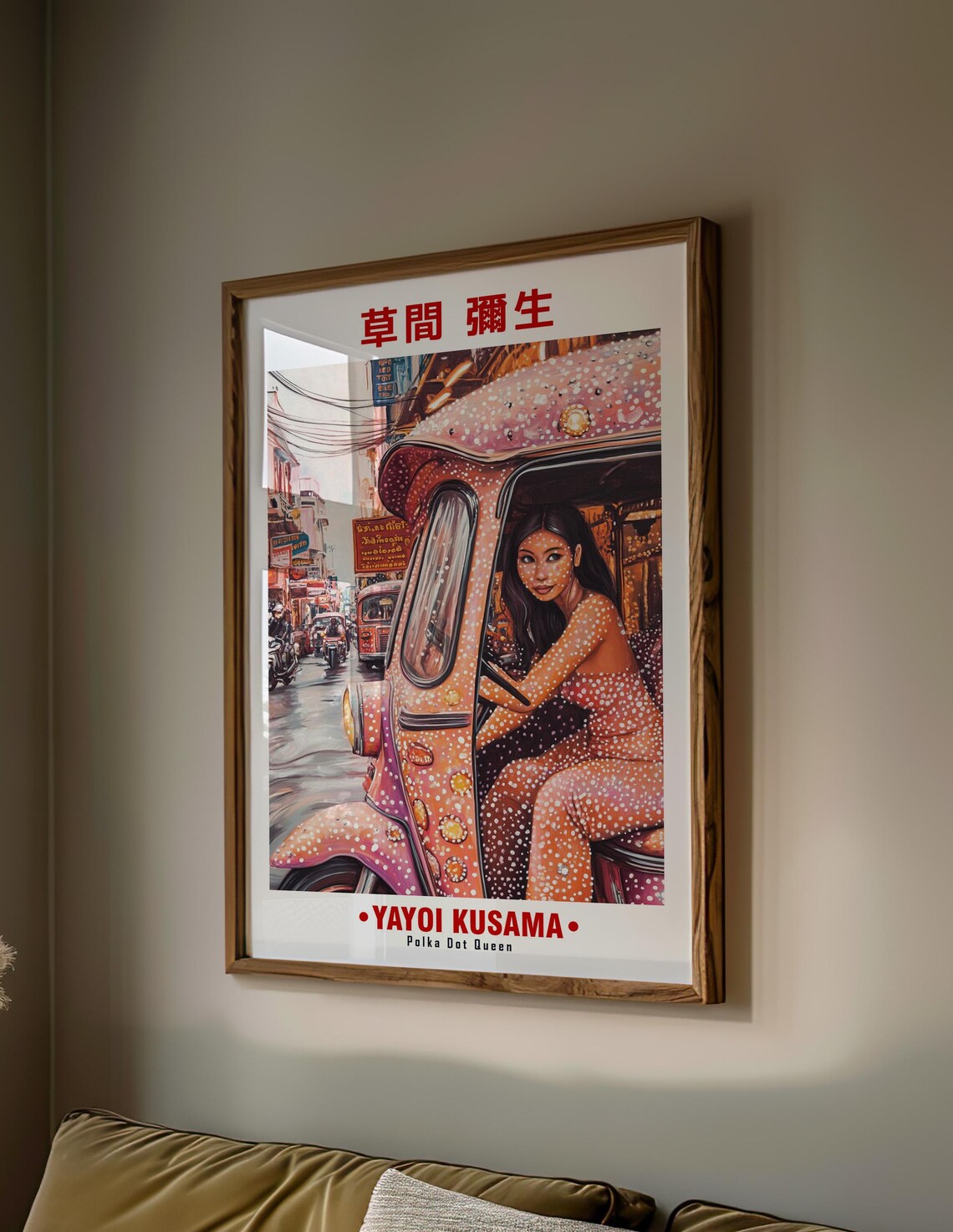 Yayoi Kusama-Inspired Pink Tuk Tuk City Street Scene Art Poster - Image 2