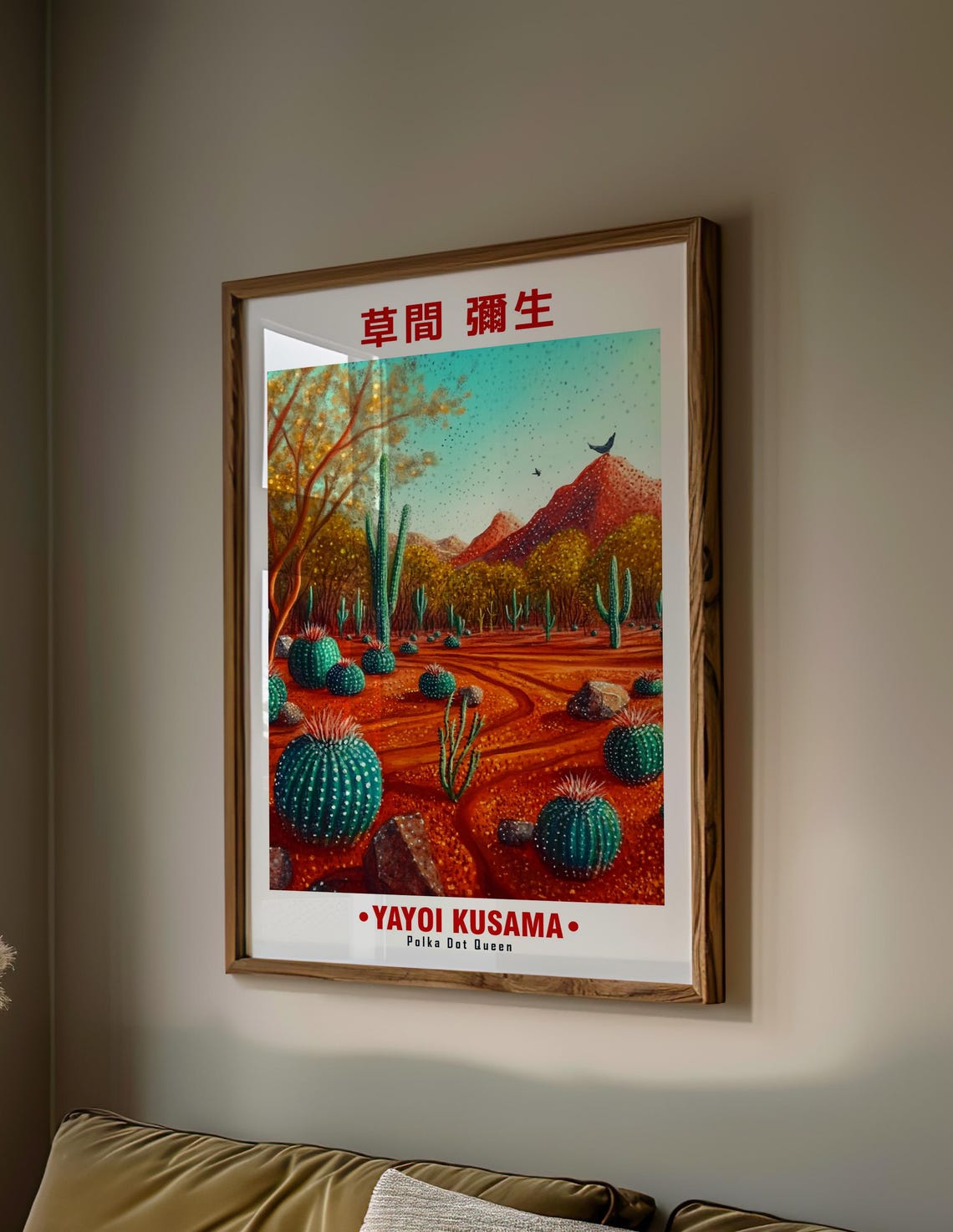Peaceful Barrel Cacti Red Hills Teal Sky Kusama Inspired Poster - Image 2