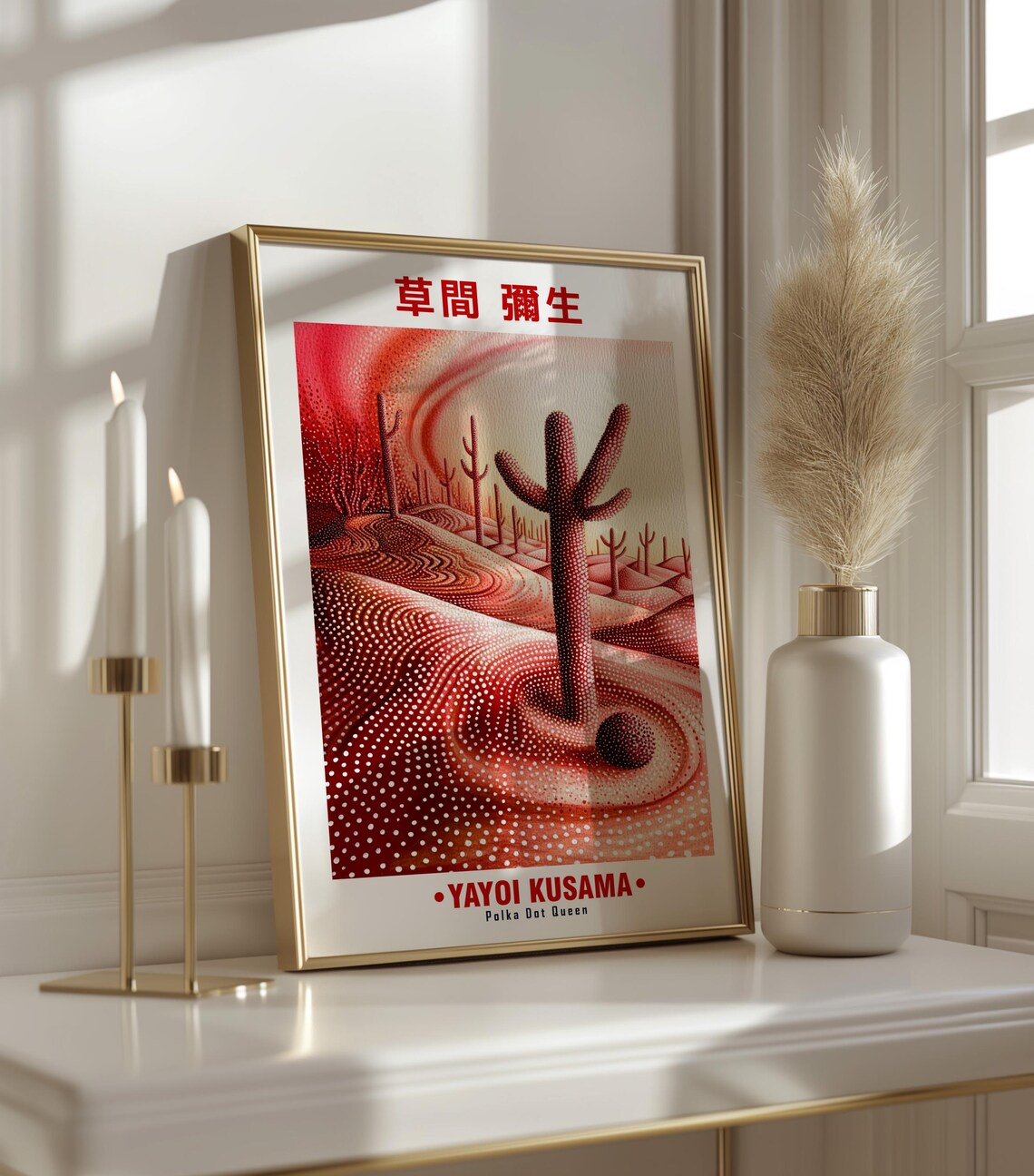 Giant Red Cactus Swirling Sand Desert Yayoi Kusama Inspired Poster - Image 3