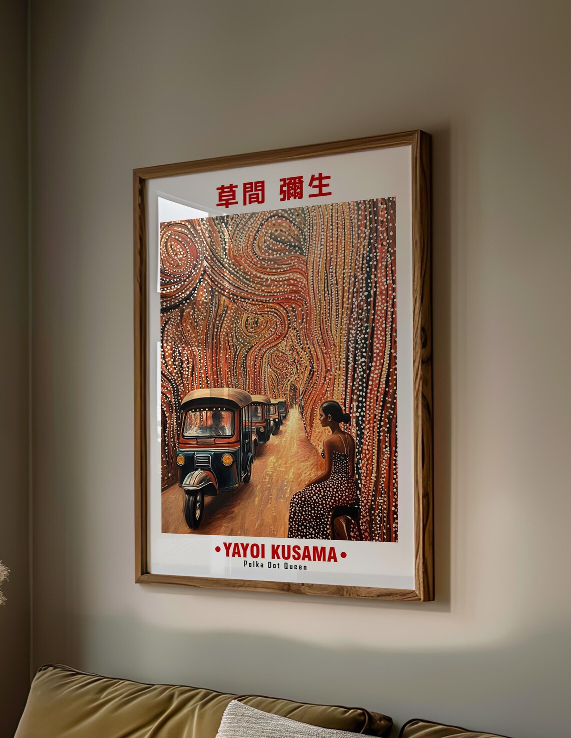 Yayoi Kusama-Inspired Tuk Tuk Street Golden Swirl Art Poster - Image 2