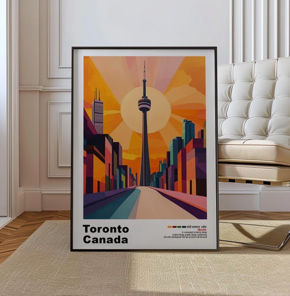 Toronto Canada Mid Century Modern Architecture Art Print Retro Minimalist City Poster With Geometric Design Bold Mid Century Poster