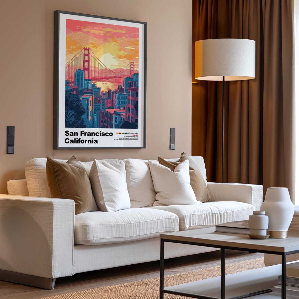 San Francisco California Golden Gate Sunset Mid Century Poster - Image 3