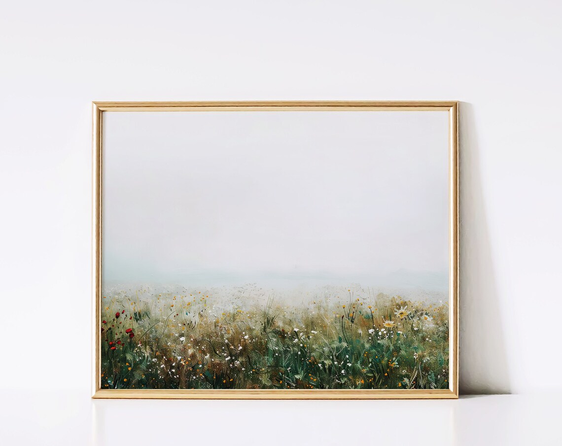 Misty Meadow Landscape Foggy White Field Moody Spring Nature Poster - Image 3