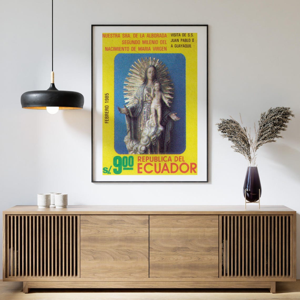Ecuador Virgen Maria Alborada 1985 Juan Pablo II Stamp Art Poster - Image 4