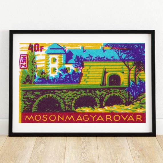Countryside Town Bridge Matchbox Print Aesthetic Wall Art Vintage Eastern Europe Art Matchbox Wall Poster Vintage Poster Print