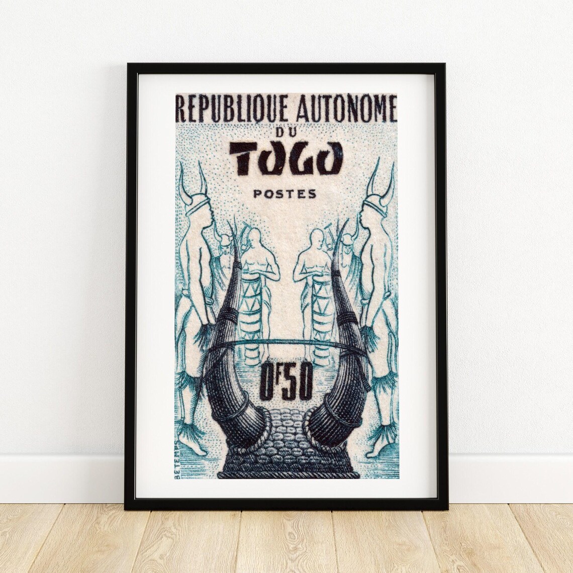 Togo Horned Dancers Tribal Vintage Postage Stamp African Art Poster