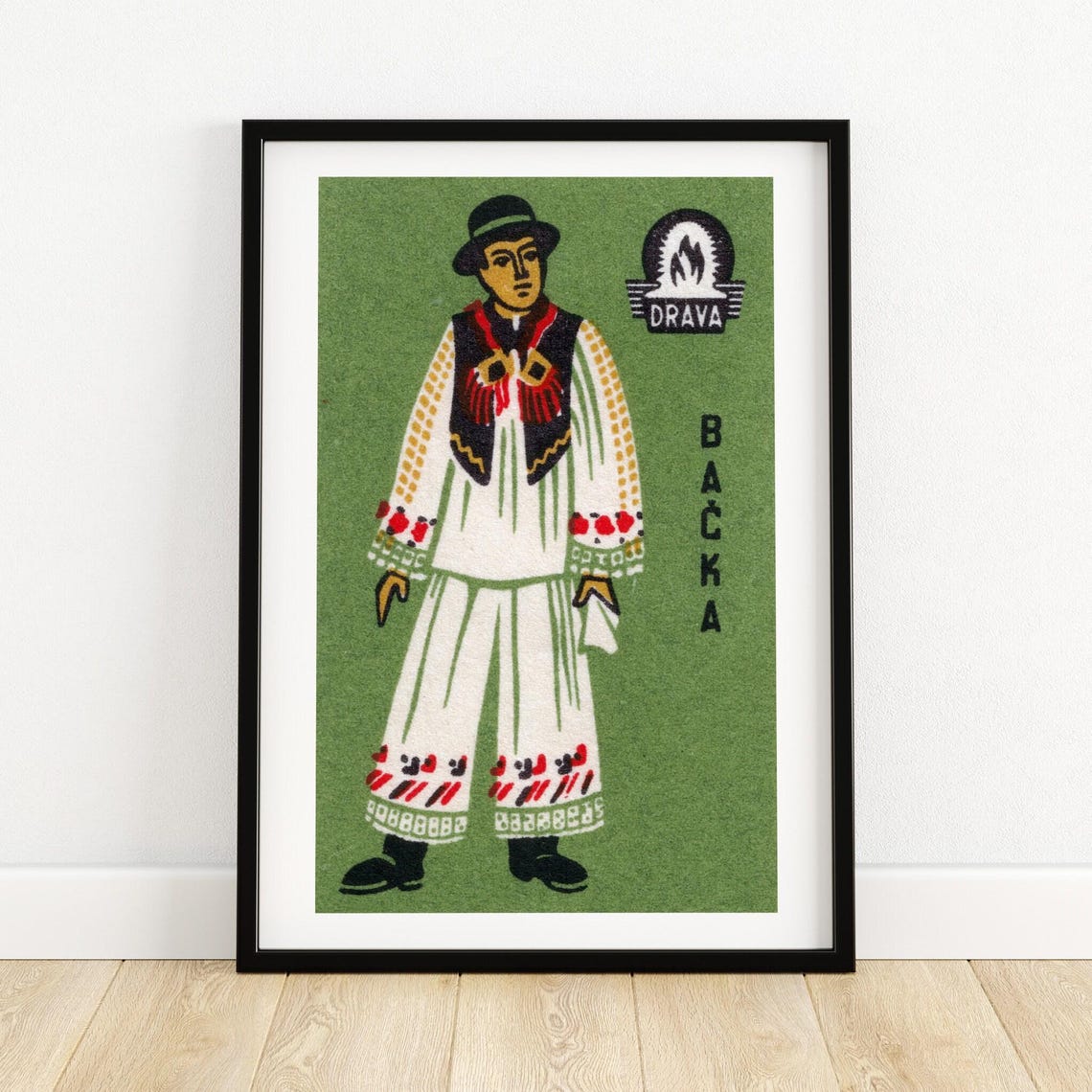 Backa Folk Costume Man Embroidered Vintage Drava Matchbox Poster