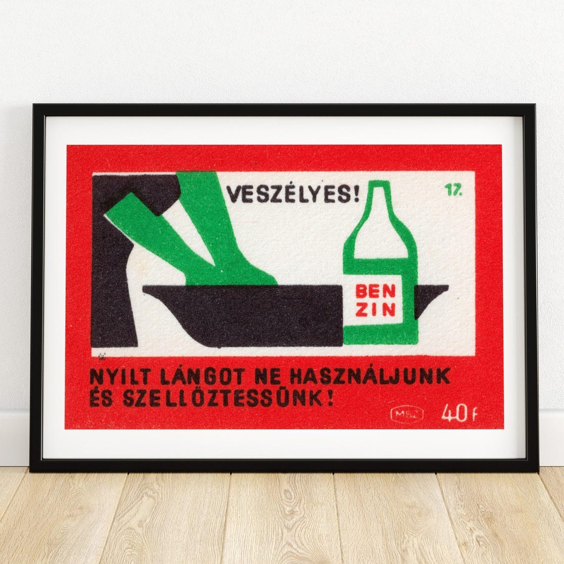 Flammable Liquid Fire Safety Warning Vintage Hungarian Poster