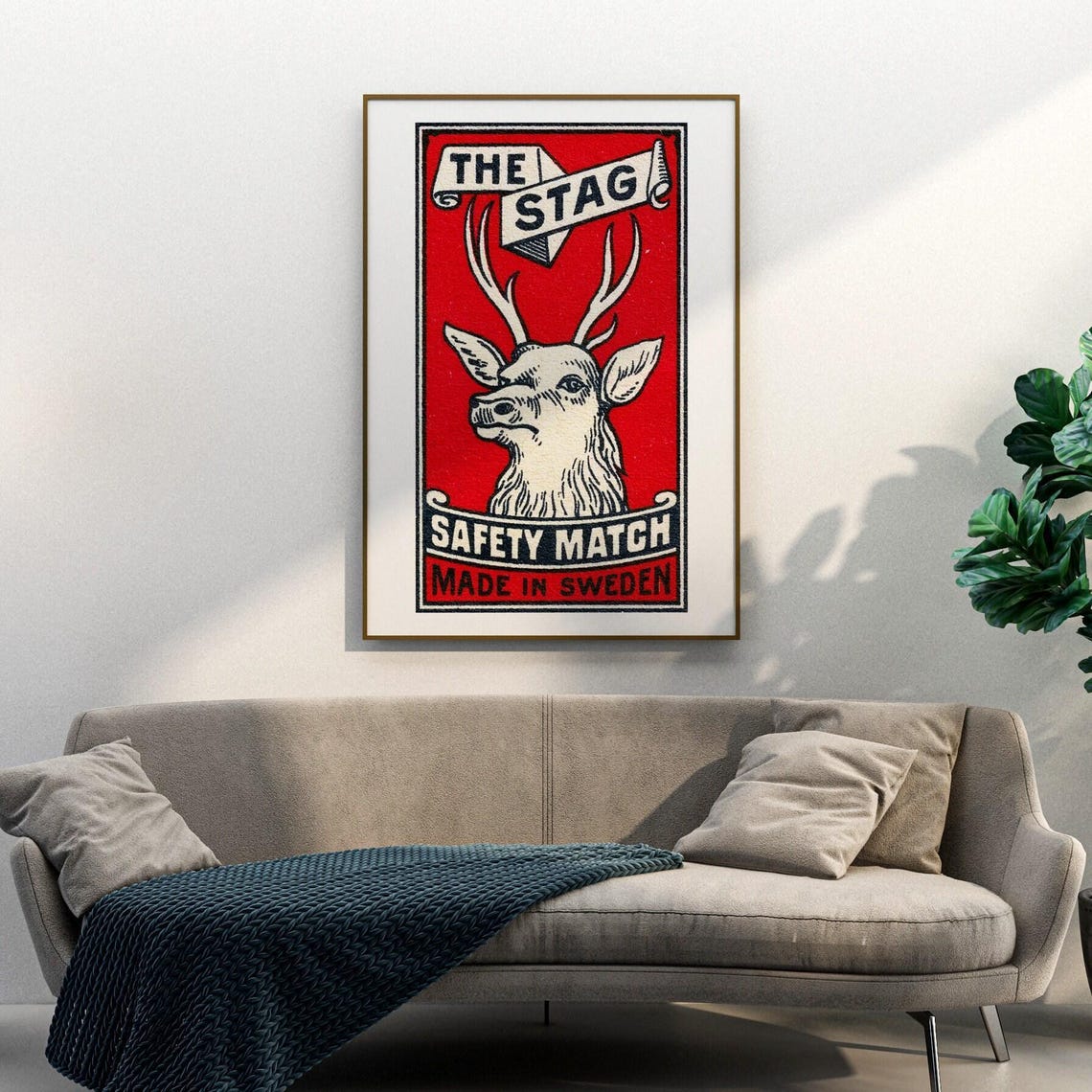 The Stag Safety Match Vintage Swedish Red Matchbox Label Poster - Image 3