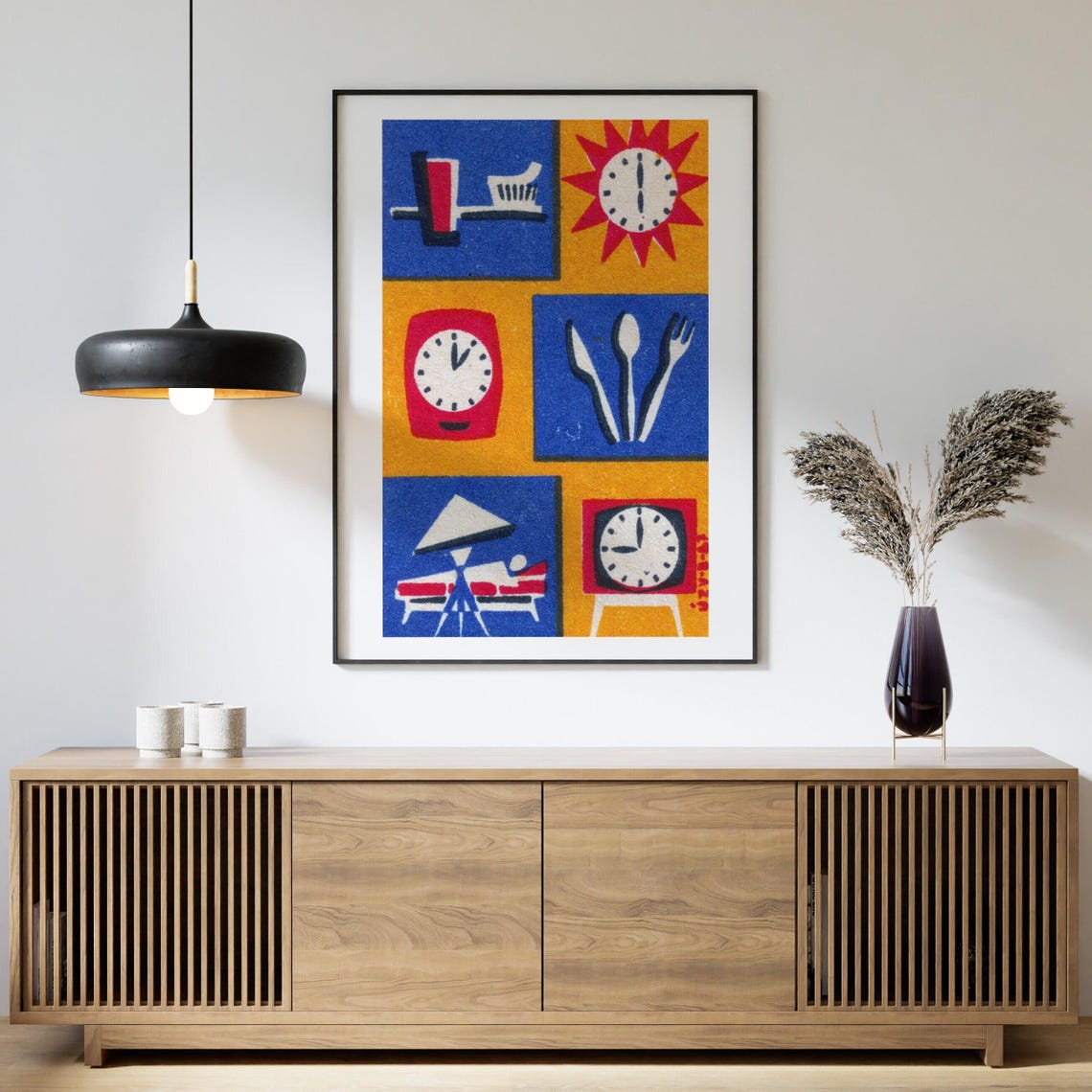 Daily Routine Clocks Vintage Mid Century Matchbox Label Art Poster - Image 4