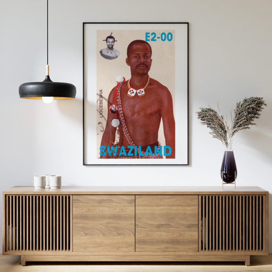 Swaziland Ligcebesha Beaded Man Vintage African Stamp Poster - Image 4