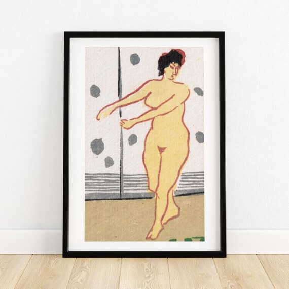 Dancing Nude Woman Vintage Matchbox Art Minimalist Modernist Illustration Poster