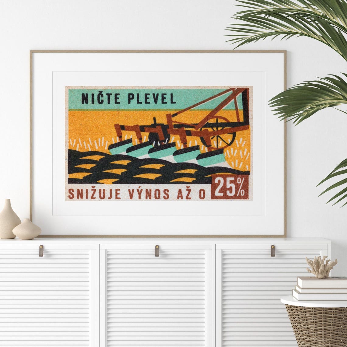 Destroy Weeds Bold Plow Orange Field Vintage Czech Farm Message Poster - Image 2