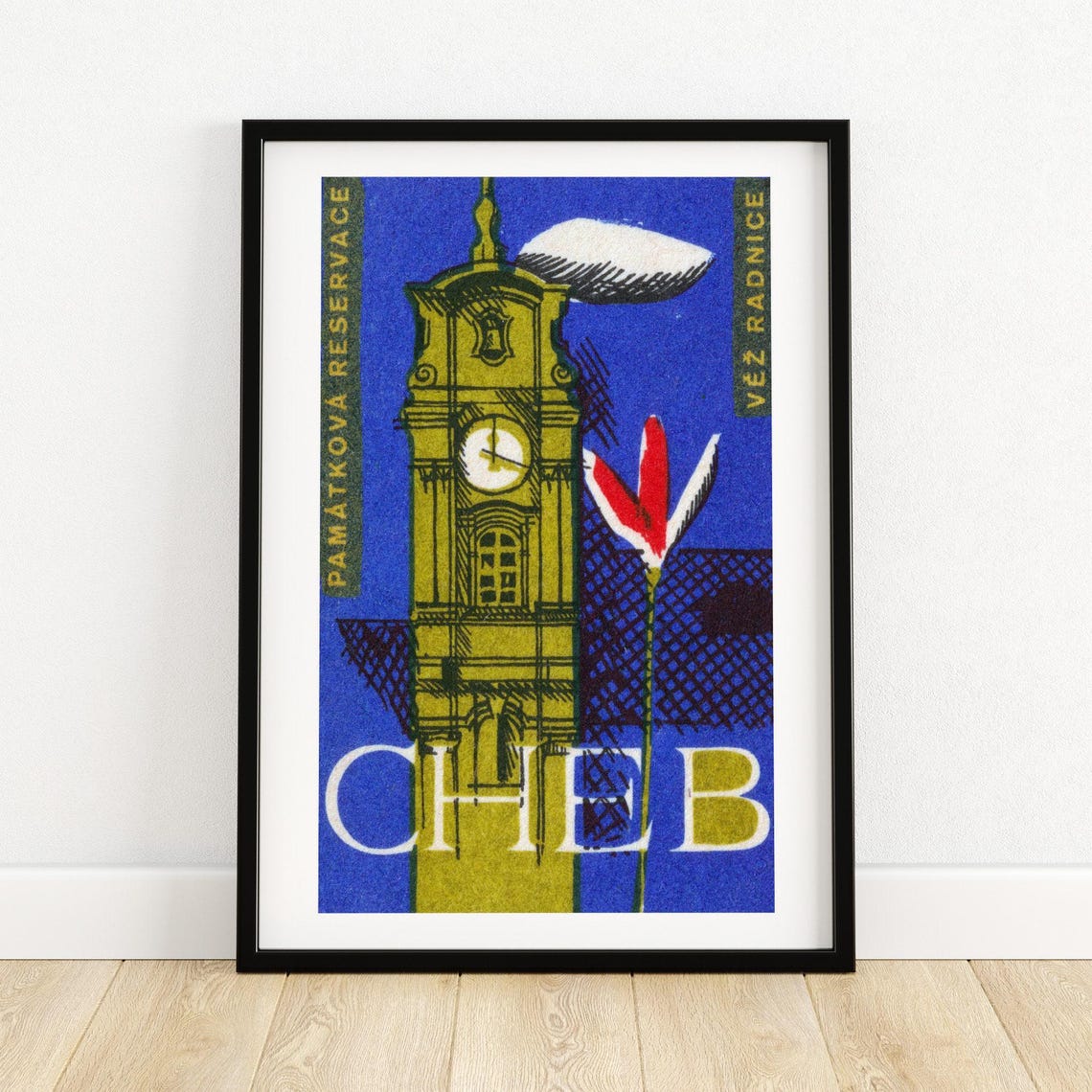 Cheb Town Hall Tower Vintage Blue Heritage Reservation Poster