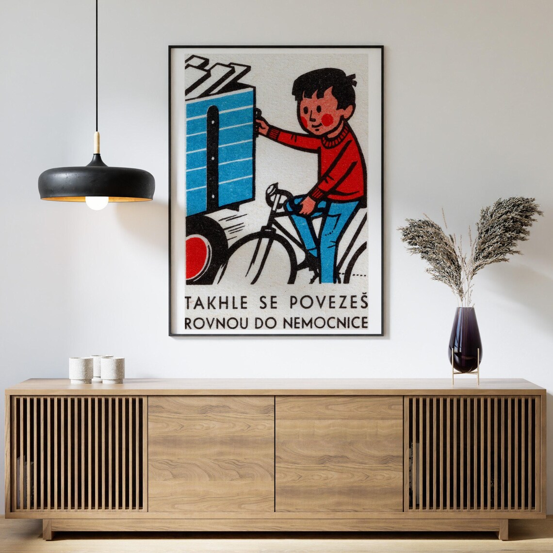 Czech Boy on Bike Truck Road Safety Vintage Retro Cycling Poster - Image 4