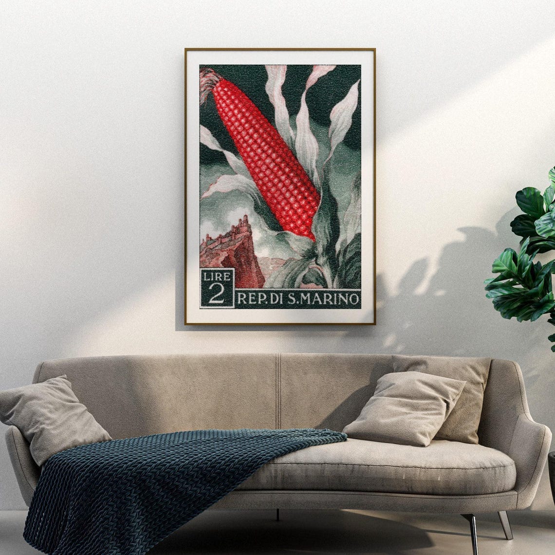 San Marino Red Corn Vintage Postage Stamp Botanical Art Poster - Image 3