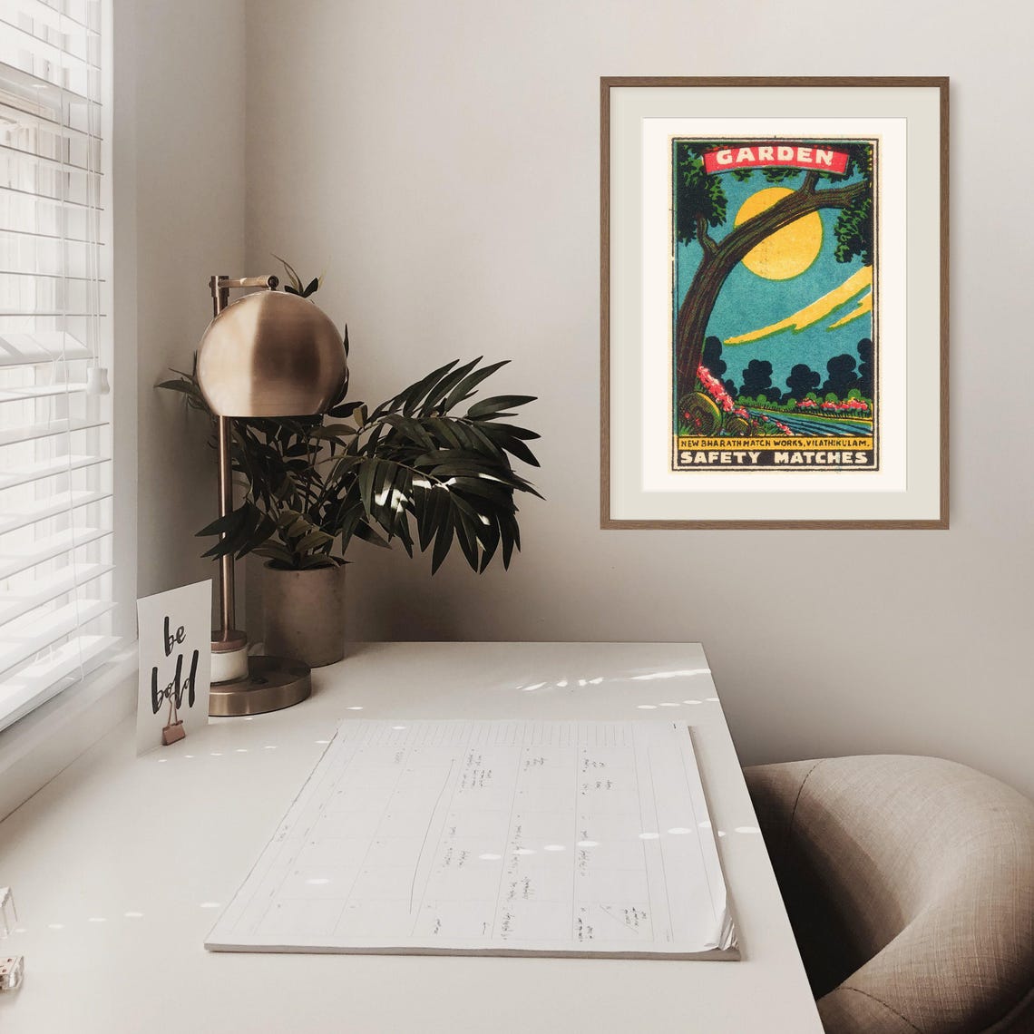 Garden Big Tree Yellow Sun River Flowers Indian Matchbox Poster - Image 2