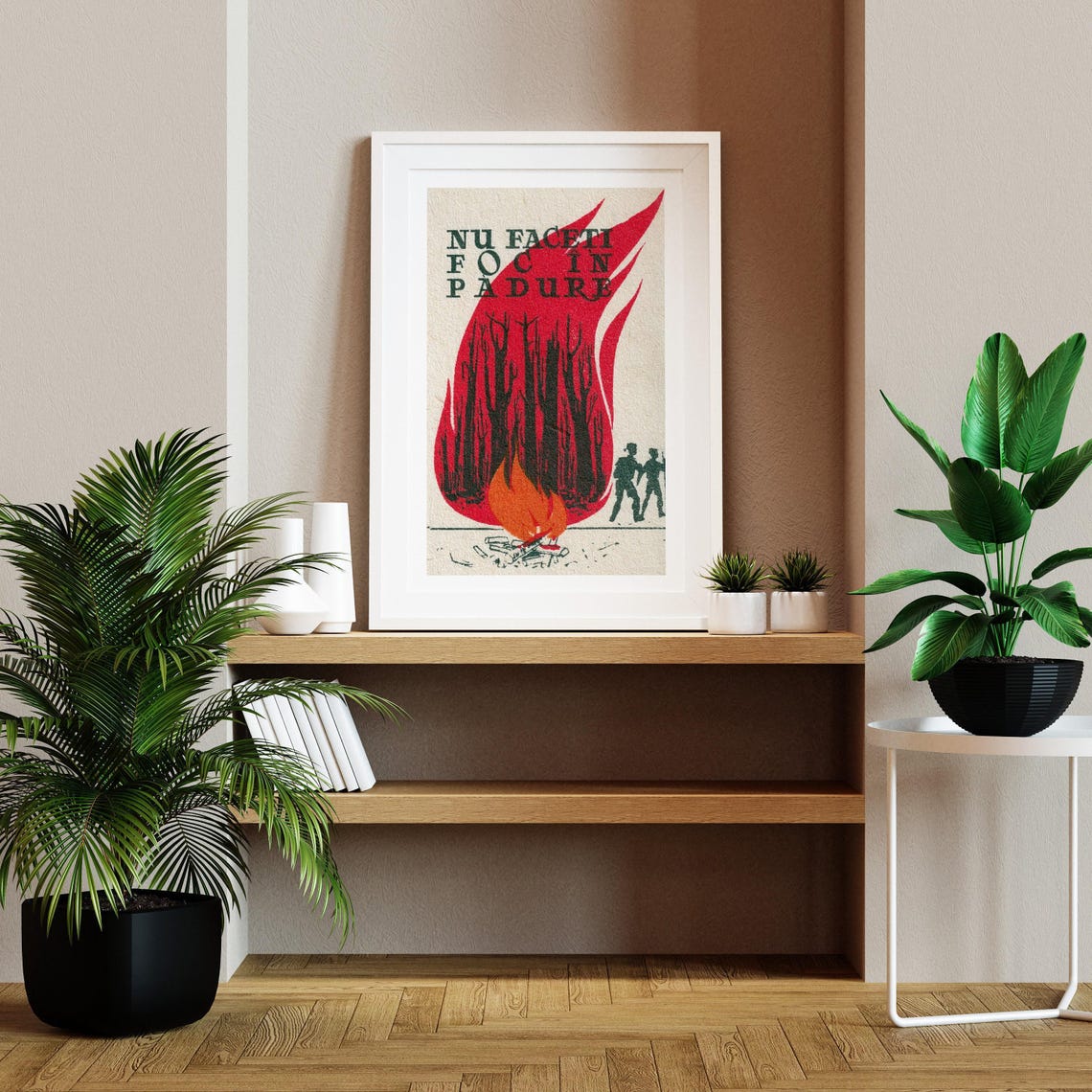 Romanian No Forest Fire Safety Match Red Flame Matchbox Art Poster - Image 2