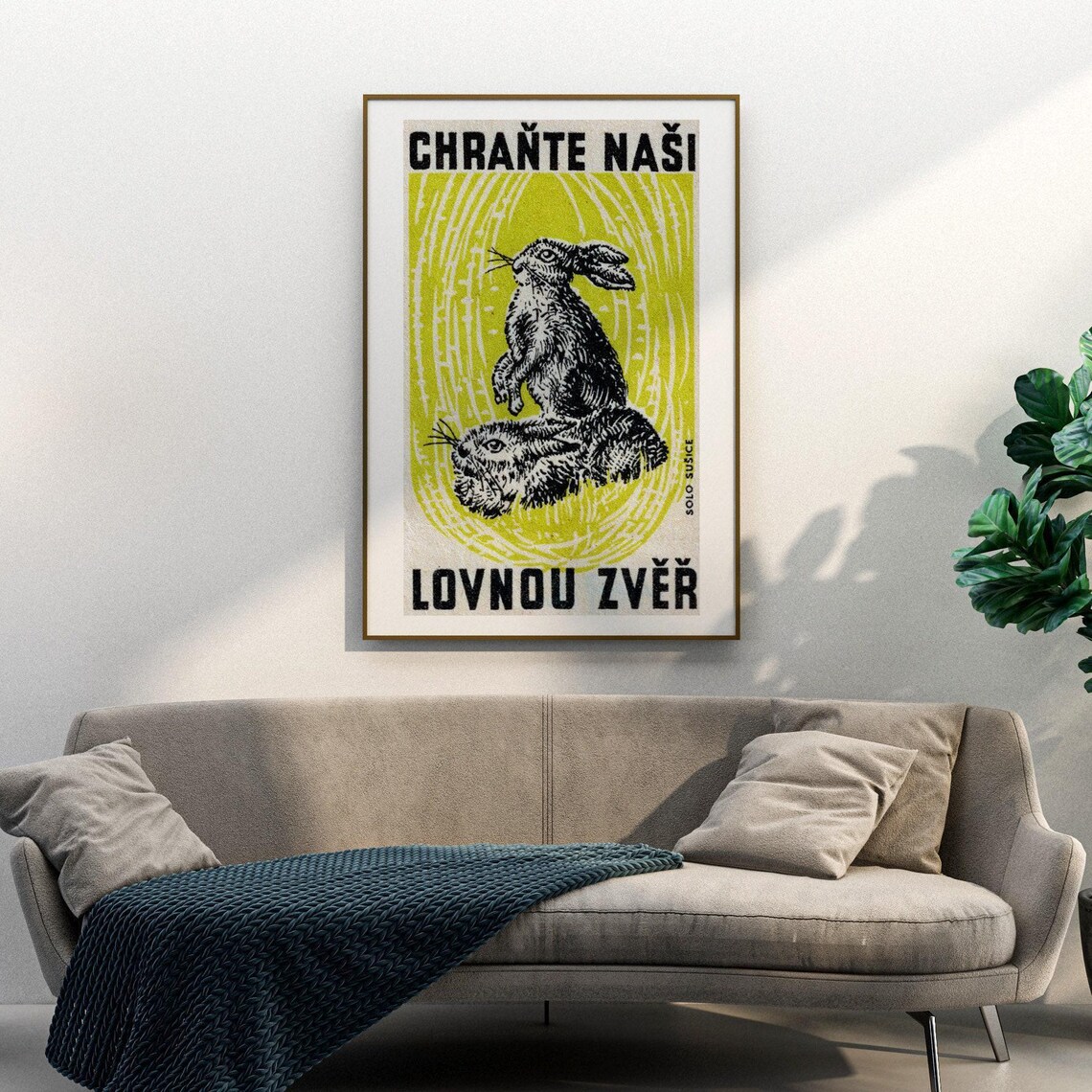 Two Hares Czech Matchbox Label Protect Our Game Vintage Black Yellow Art Poster - Image 3