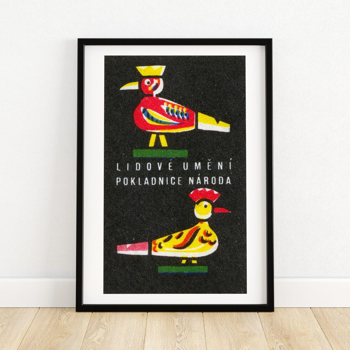 Folk Birds Pair Lidové Umění Treasury Vintage Czech Label Poster