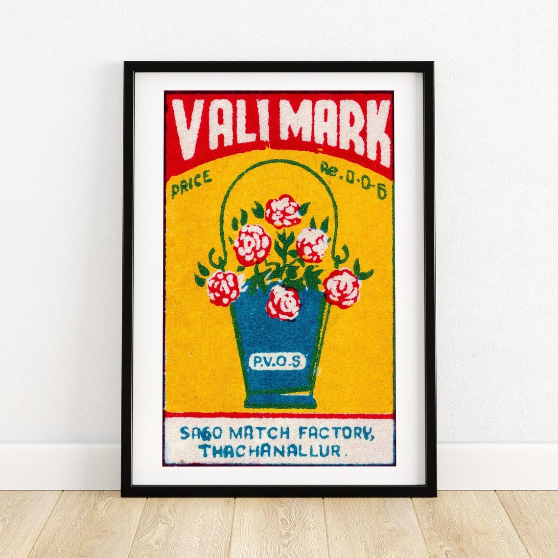 Vali Mark Flower Basket Vintage Indian Sabo Matchbox Label Art Poster