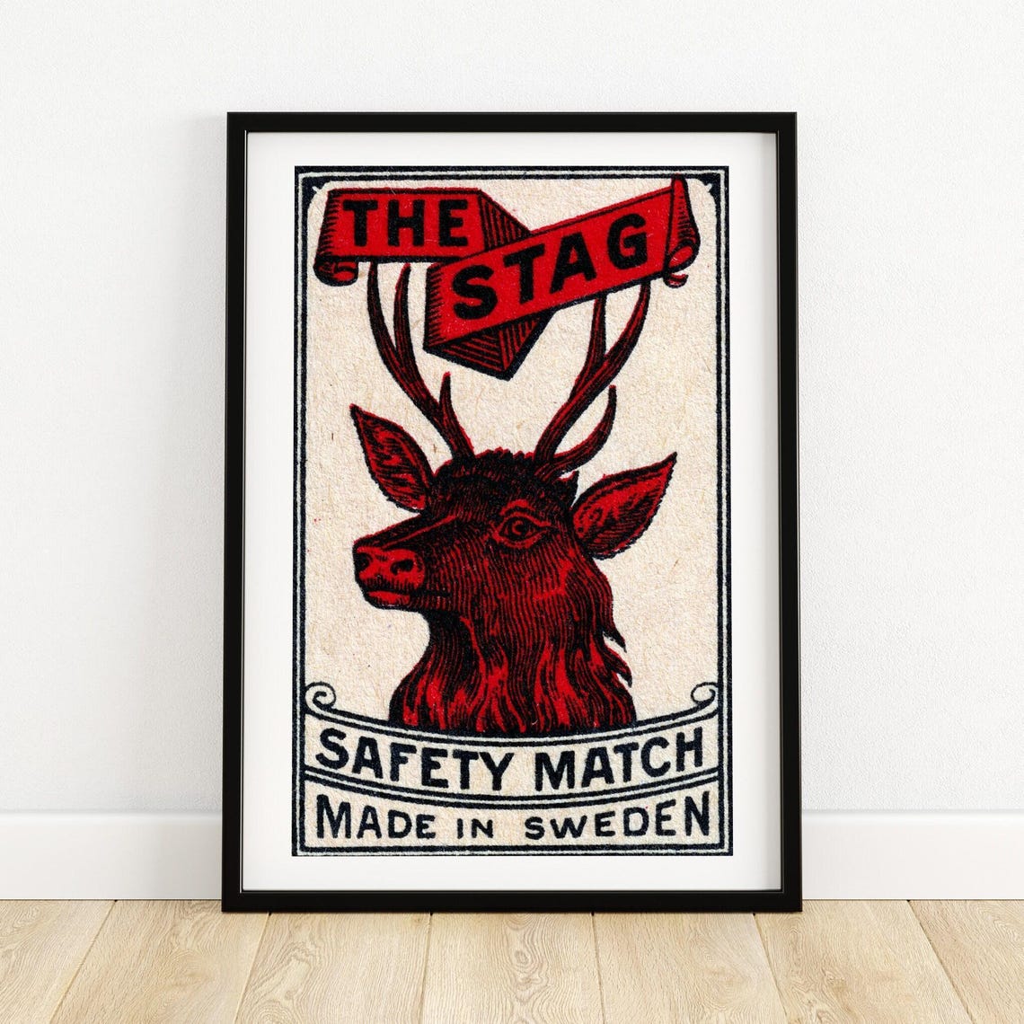The Red Stag Safety Match Swedish Vintage Deer Matchbox Poster