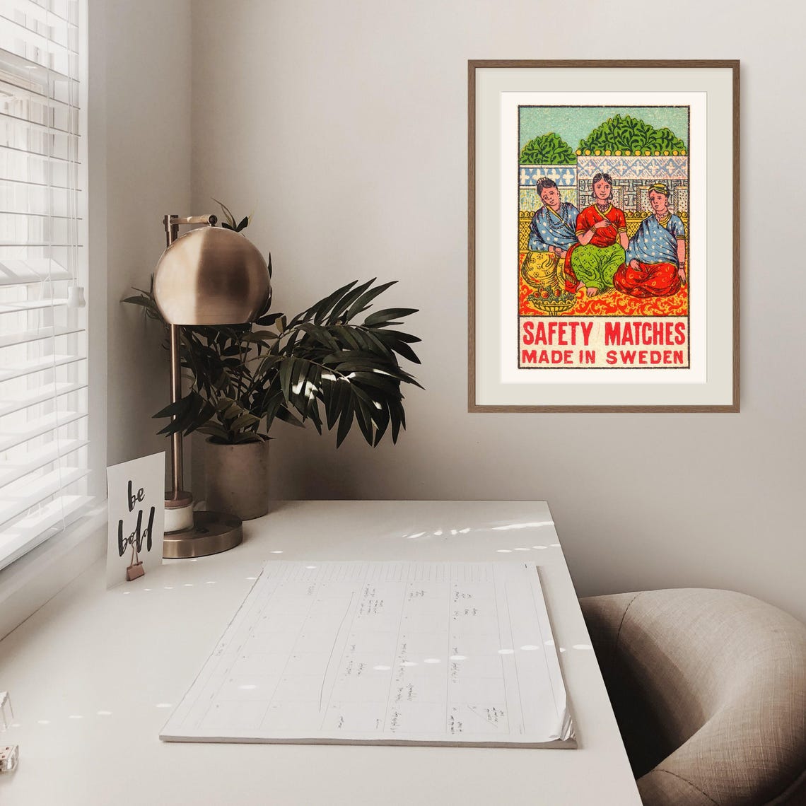 Three Indian Women Seated Vintage Swedish Matchbox Label Art Poster - Image 2