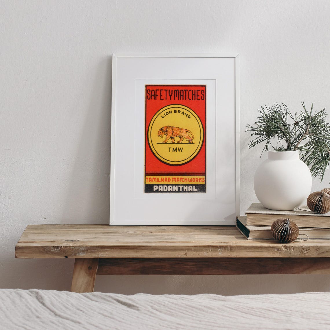 Lion Brand Tamil Nadu Indian Safety Matches Red Label Vintage Poster - Image 3