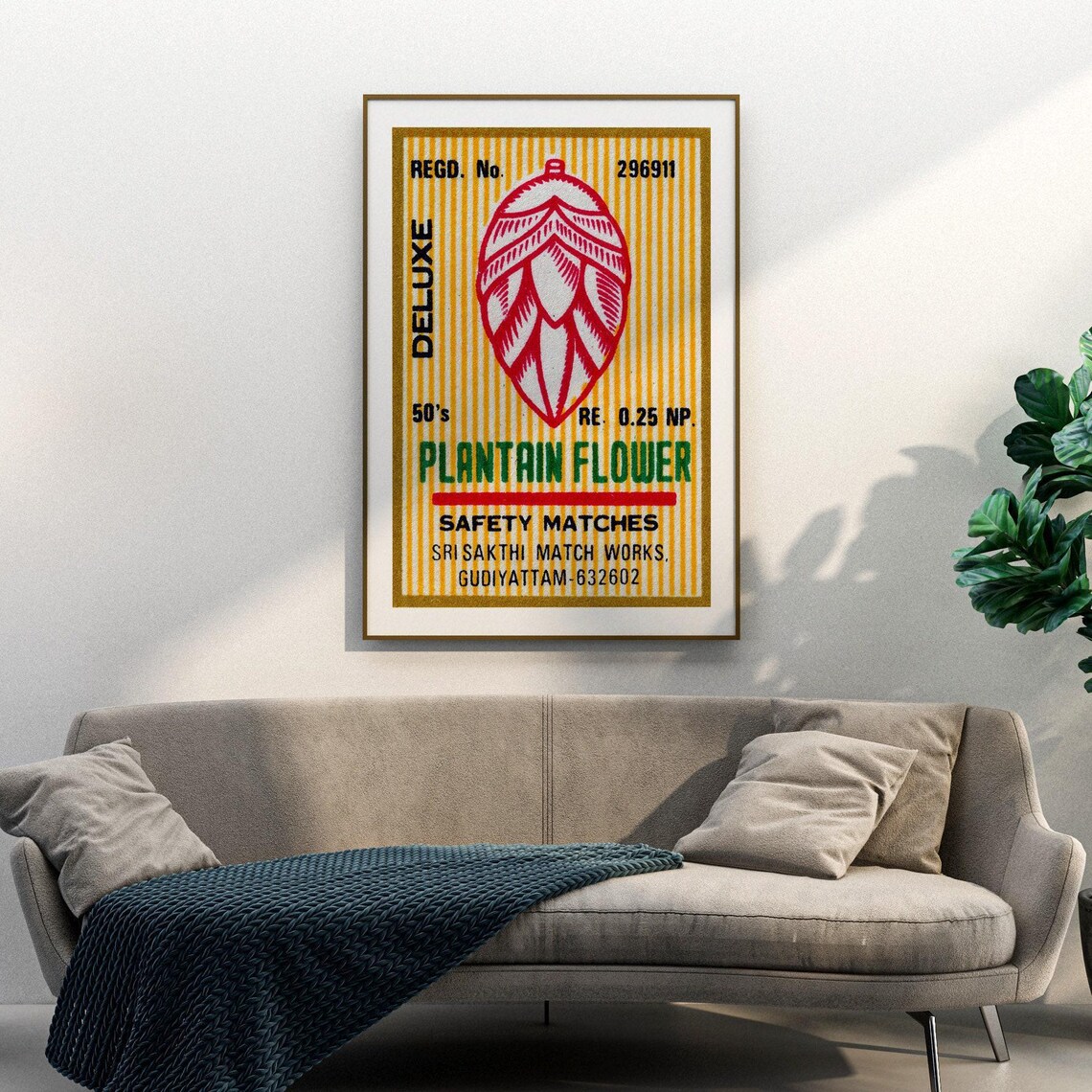 Plantain Flower Indian Safety Matches Vintage Label Art Poster - Image 3