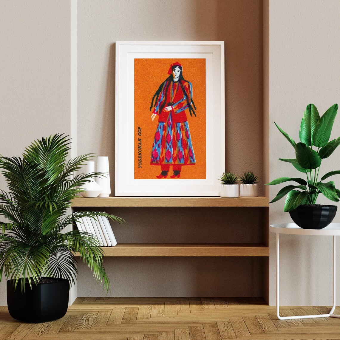 Uzbek Woman Folk Dress Soviet Matchbox Uzbek SSR Ethnic Art Poster - Image 2