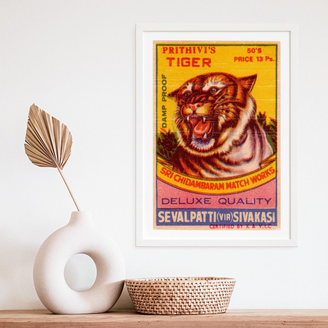 Prithivis Roaring Tiger Fangs Bared Vintage India Match Label Poster - Image 4