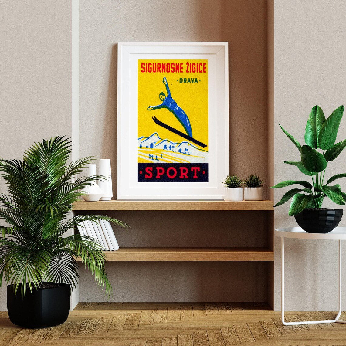 Drava Sport Ski Jumper Yellow Vintage Matchbox Winter Sports Poster - Image 2