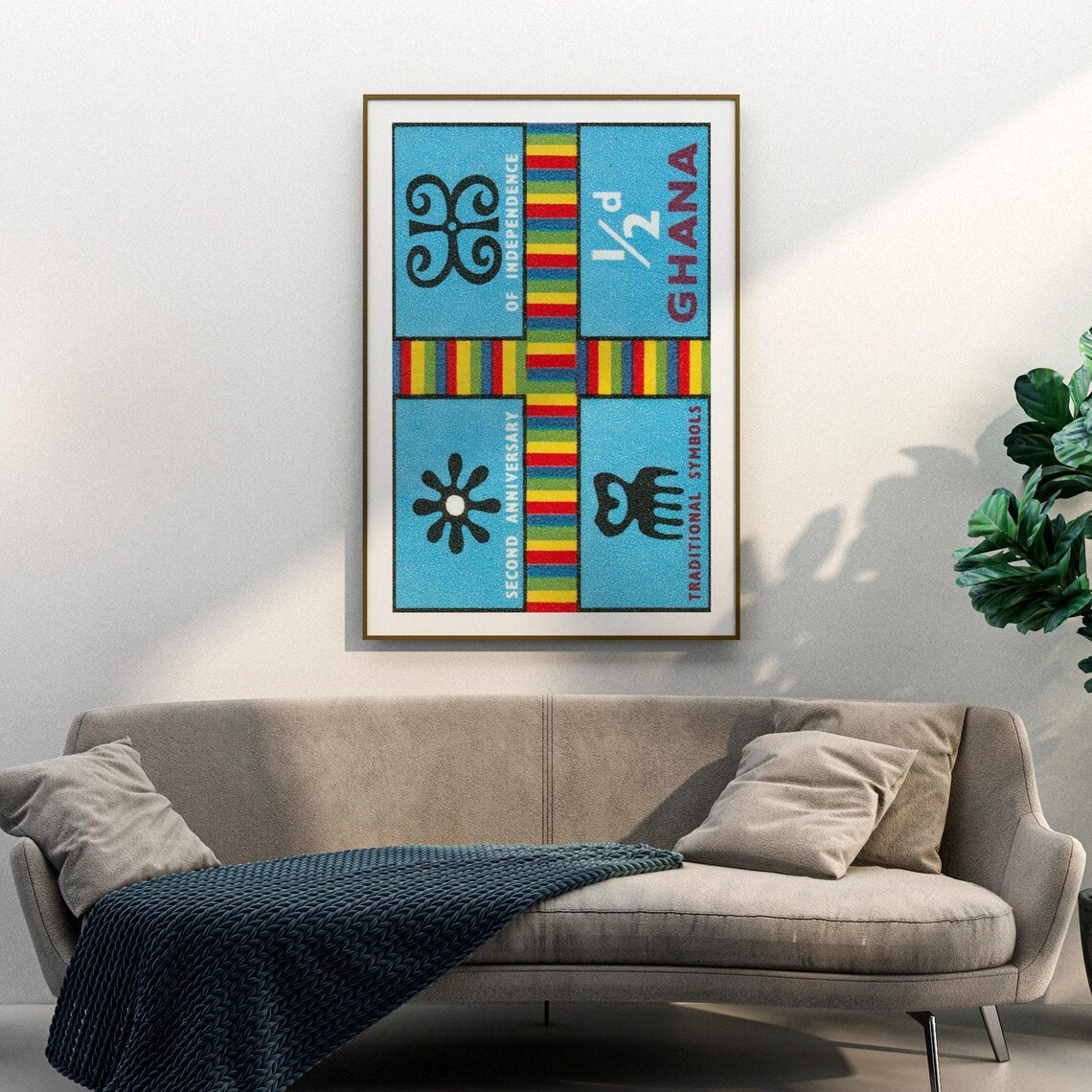 Ghana Independence Anniversary Tribal Symbols Vintage Stamp Art Poster - Image 3