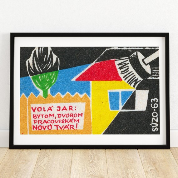 Vola Jar Slovak Spring Paintbrush Vintage Mid Century Propaganda Poster