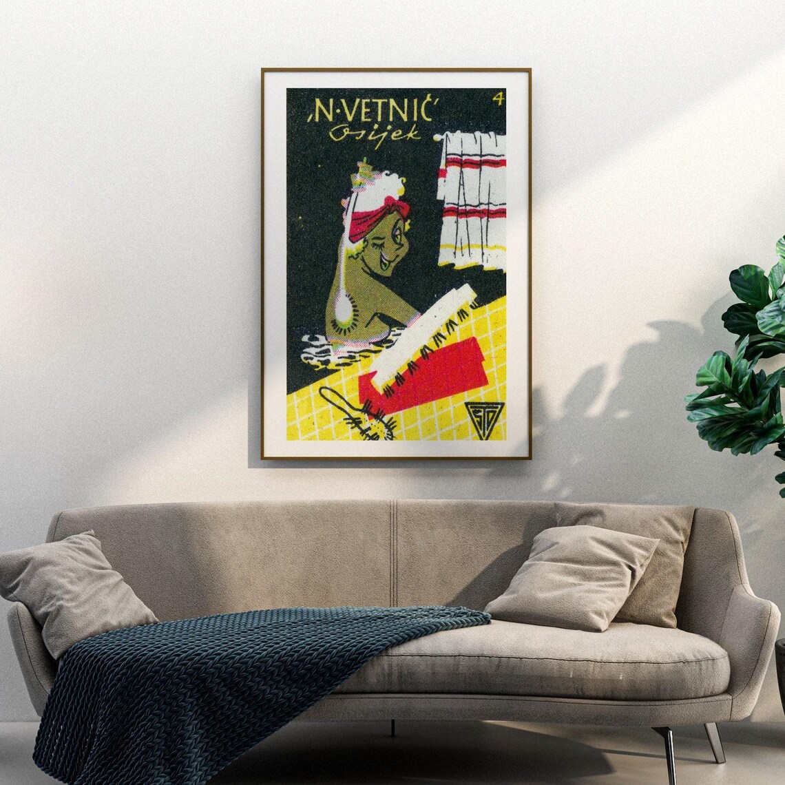 N Vetnic Woman Bathing Vintage Cartoon Yugoslav Matchbox Poster - Image 3