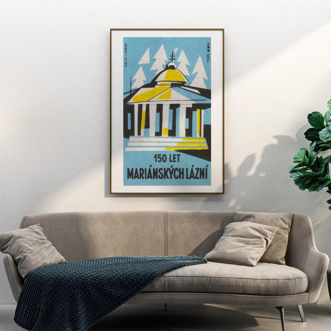 150 Let Marianskych Lazni Spa Colonnade Czech Matchbox Label Poster - Image 3