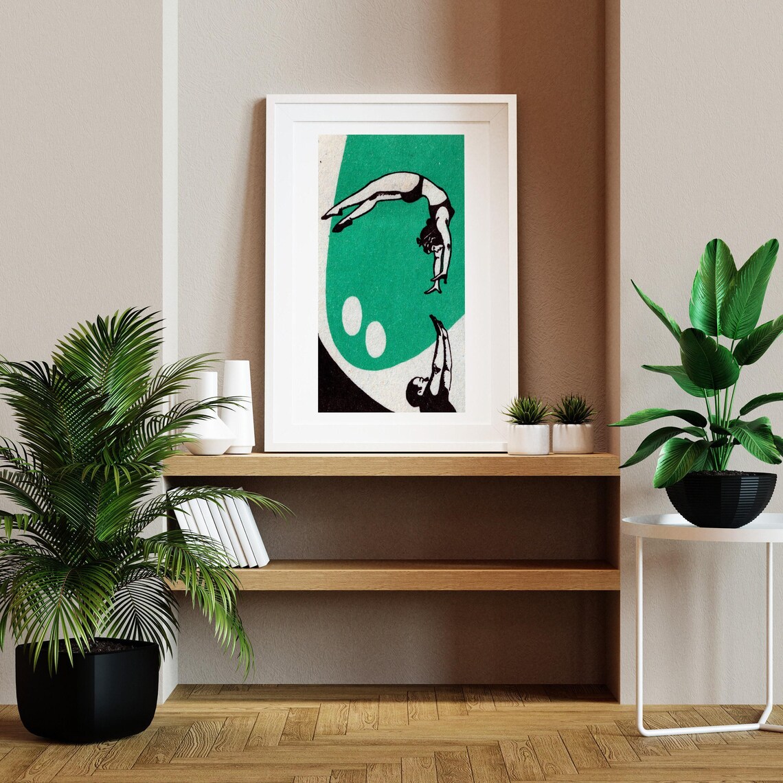 Leap of Faith Two Diver Pair Green Vintage Matchbox Art Poster - Image 2