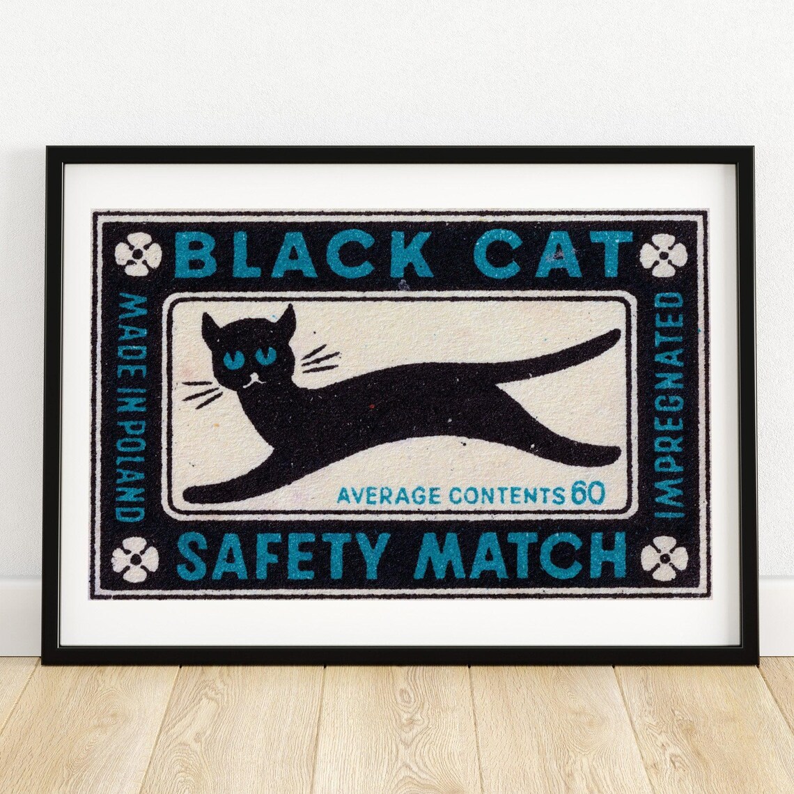 Black Cat Matchbox, Vintage Czech Art Print