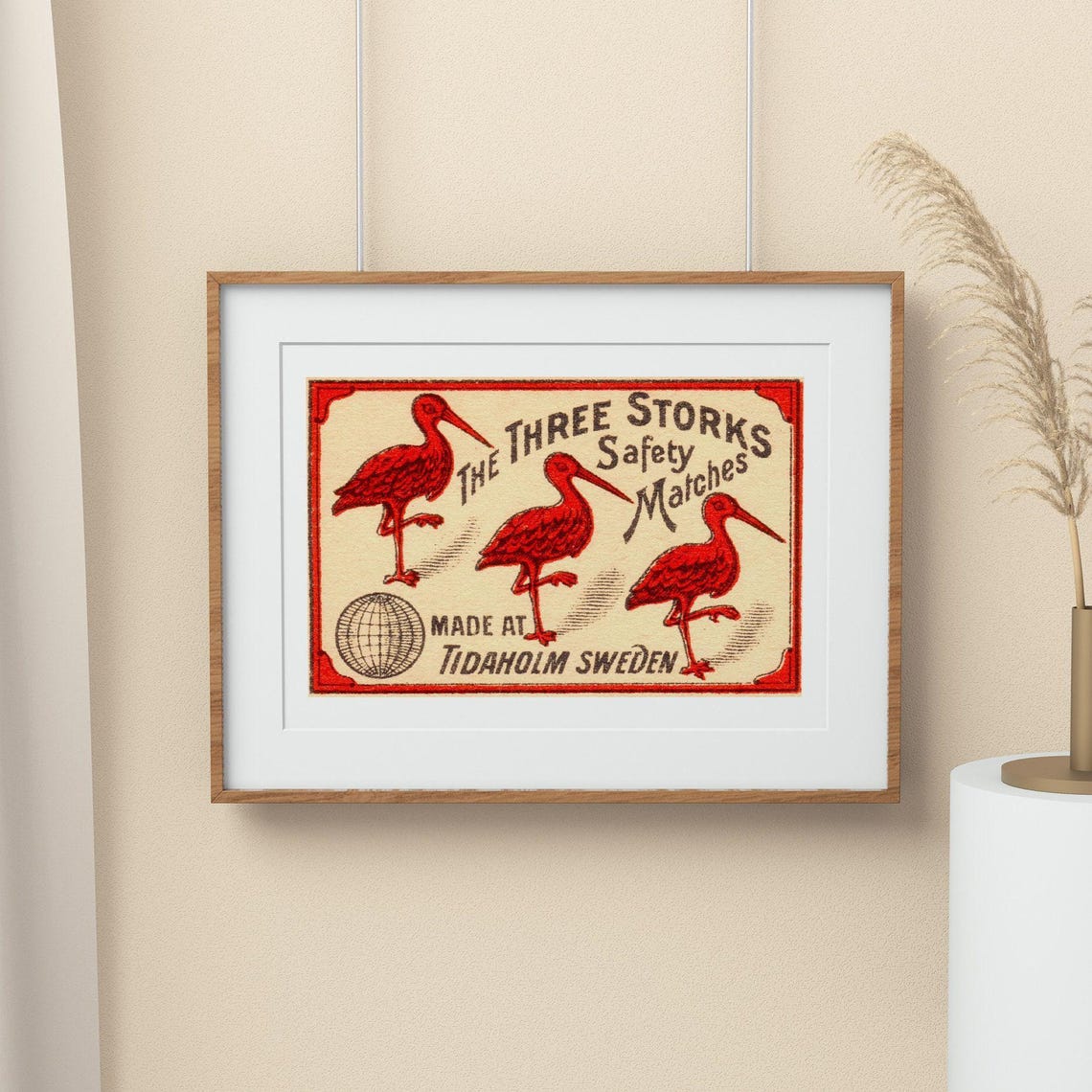 The Three Storks Tidaholm Sweden Vintage Matchbox Label Art Poster - Image 2