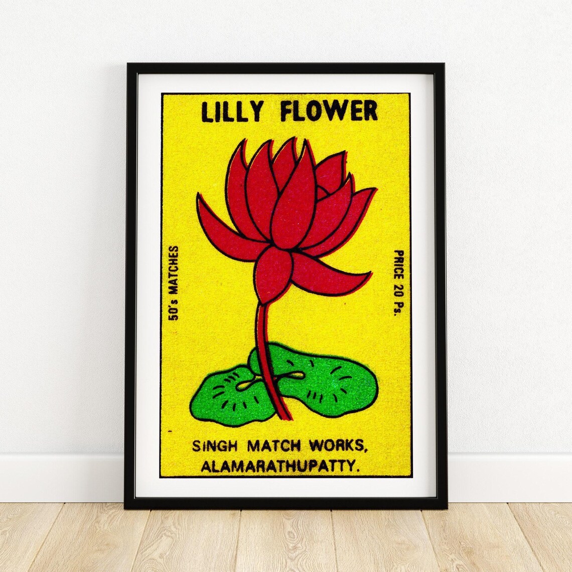 Lilly Flower Red Lotus Lily Pads Vintage India Match Label Poster